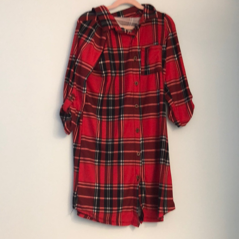 Girls Plaid Button-Up Dress